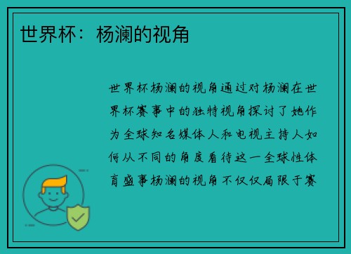 世界杯：杨澜的视角