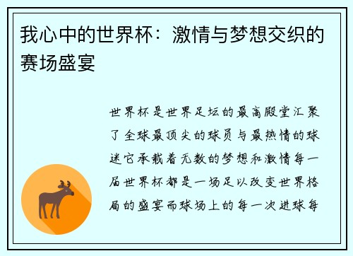 我心中的世界杯：激情与梦想交织的赛场盛宴